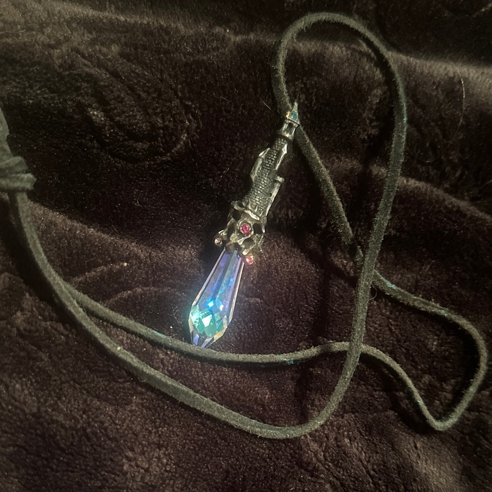 Medieval Castle Iridescent Crystal Pendant Necklace with little gems